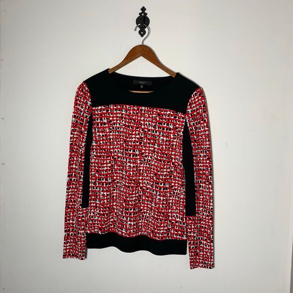Womens Weekend Max Mara Blouse Red and Black Patterned, Size S, EUC! - Picture 1 of 2